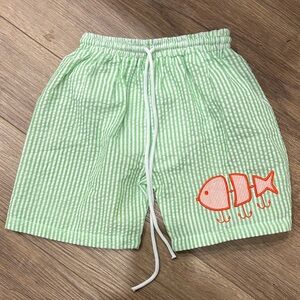 Light Green Seersucker Swim Trunks by Smocked Threads by Cecil & Lou